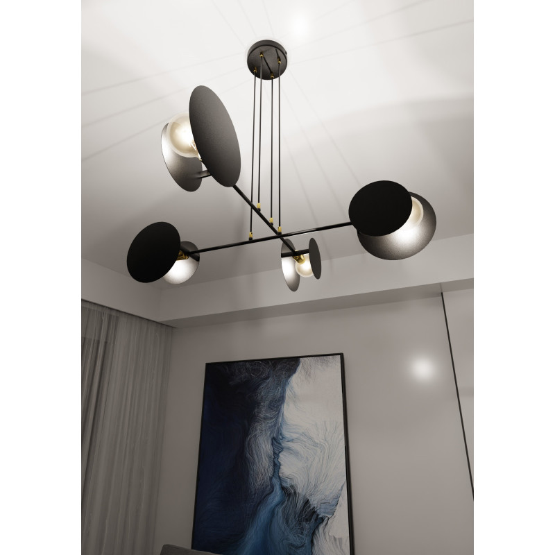 Suspension Design Idea Métal  4 lampes Noires Style Moderne 