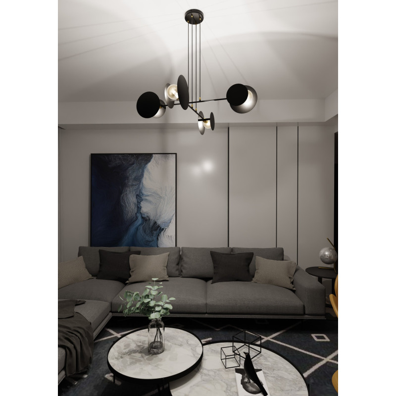 Suspension Design Idea Métal  4 lampes Noires Style Moderne 