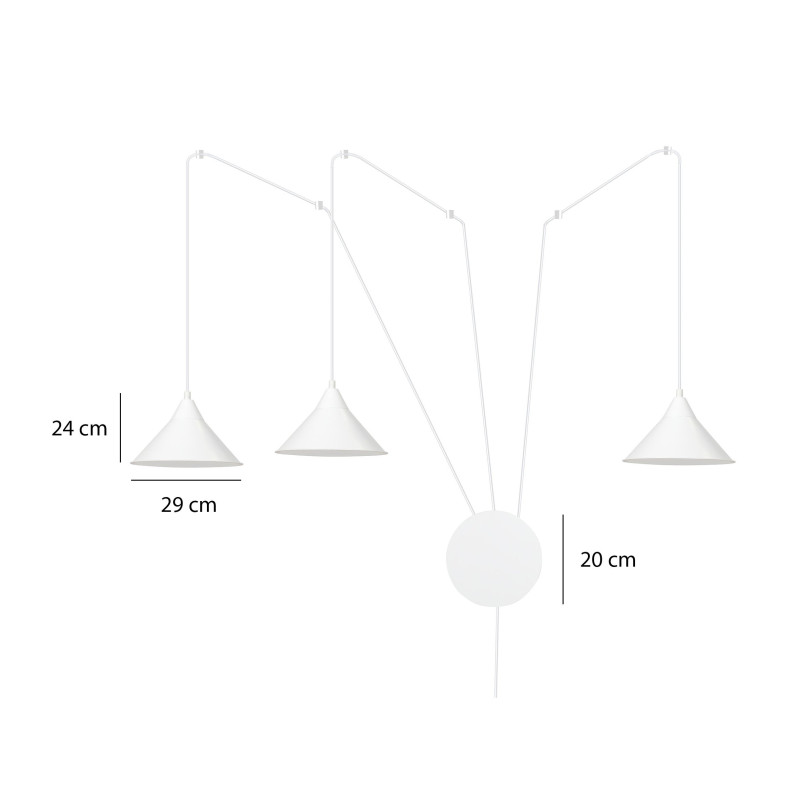 Suspension Design Abramo Métal  3 lampes Coniques Déportées Blanches Style Moderne 