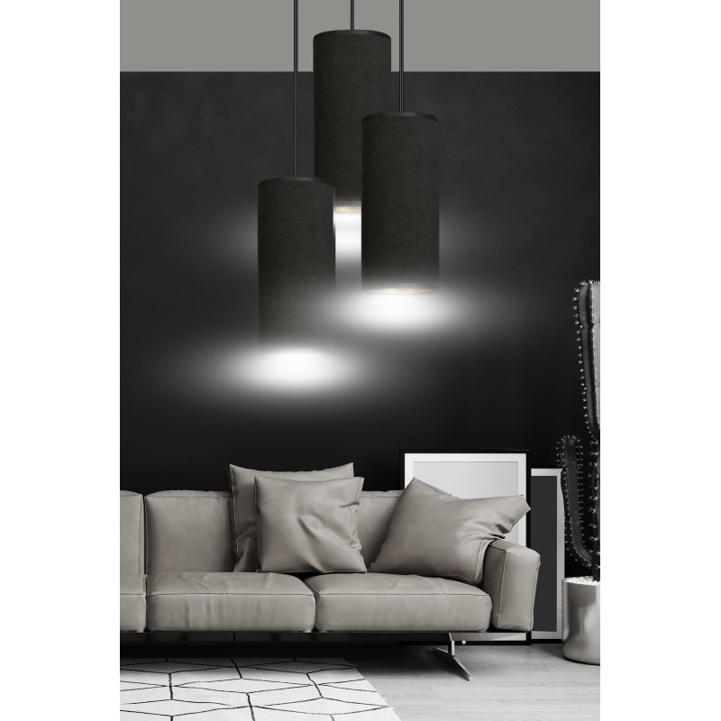 Suspension Design Bente Tissu 3 lampes Tubes Noireses Style Chic 