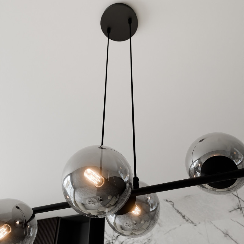 Suspension Design  Rossi Métal 6 lampes Boules Argentées Style Chic 