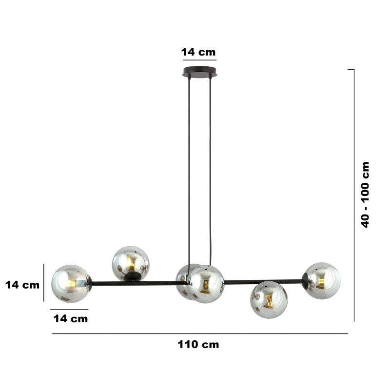 Suspension Design  Rossi Métal 6 lampes Boules Argentées Style Chic 