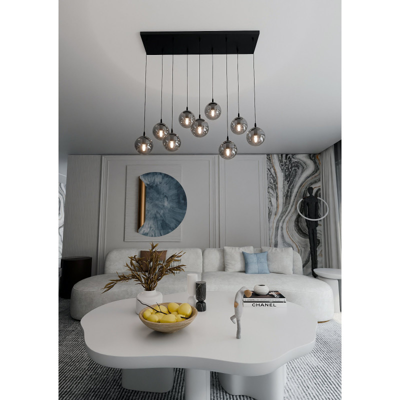 Suspension Design  Cosmo Métal 9 lampes Boules Argentées Style Chic 