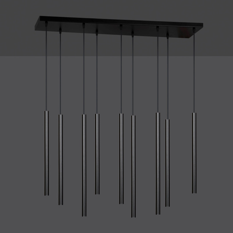 Plafonnier Design  Selter Métal 9 lampes Tubes Noires Style Minimaliste 