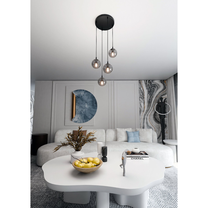 Suspension Design  Cosmo Métal 4 lampes Boules Argentées Style Chic 