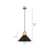 Suspension Design Rowen Métal / Bois une Lampe Evasé Noire Style Scandinave 