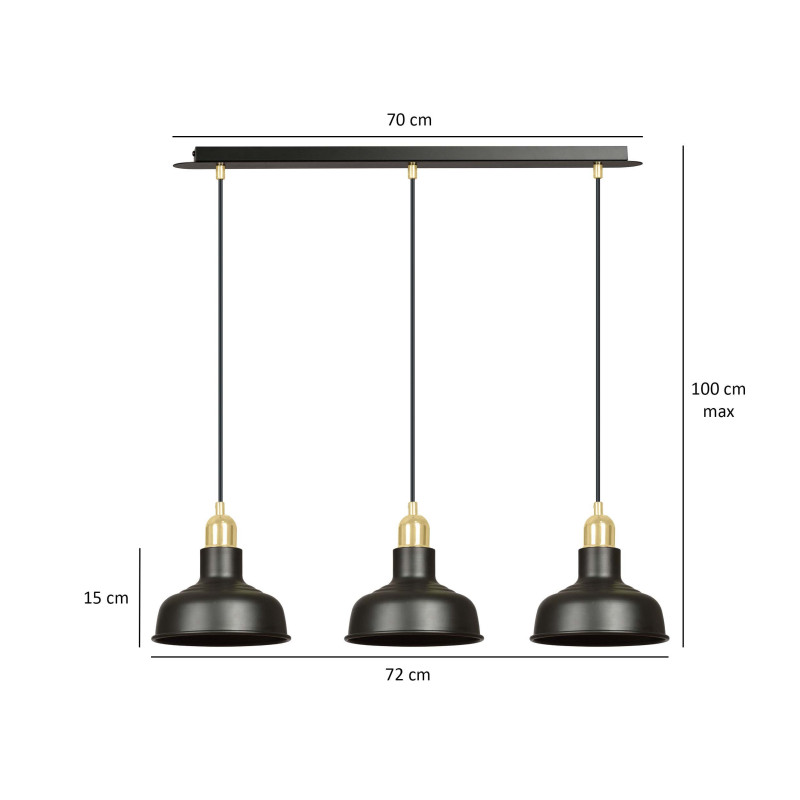 Suspension Design  Ibor Métal 3 lampes Coupoles Filiformes Noires Style Moderne 