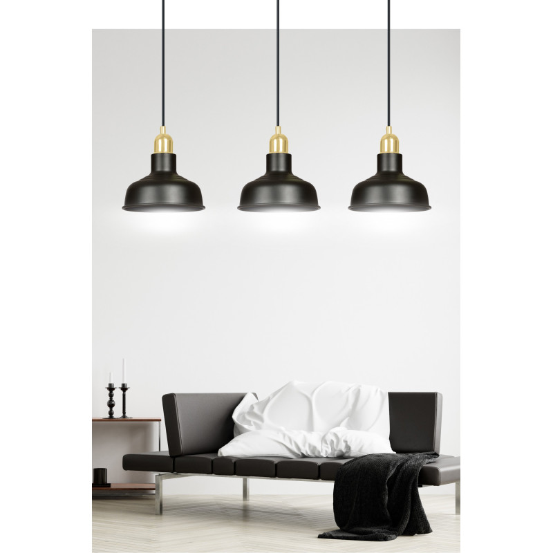 Suspension Design  Ibor Métal 3 lampes Coupoles Filiformes Noires Style Moderne 