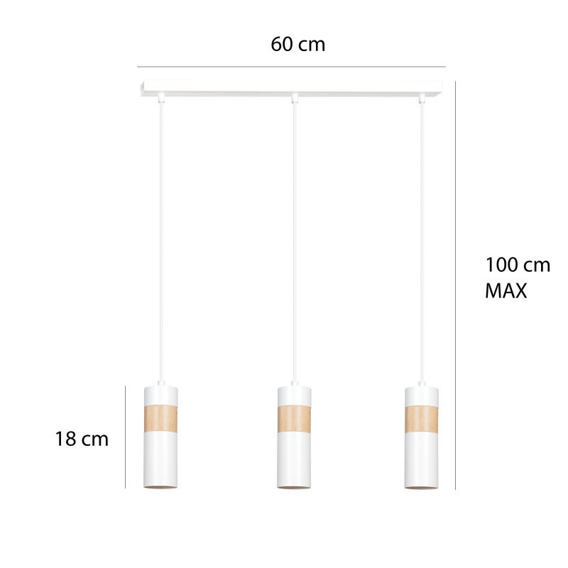 Suspension Design Akari Métal et Bois 3 lampes Tubes Blanches Style Moderne 