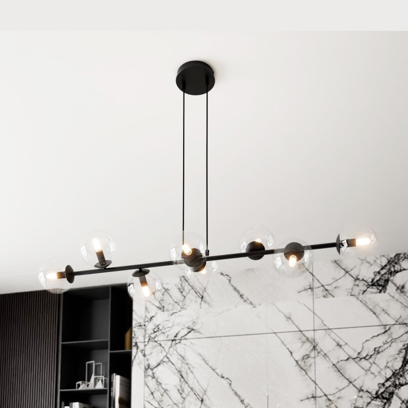 Suspension Design  Rossi Métal 8 lampes Boules Transparentes Style Chic 