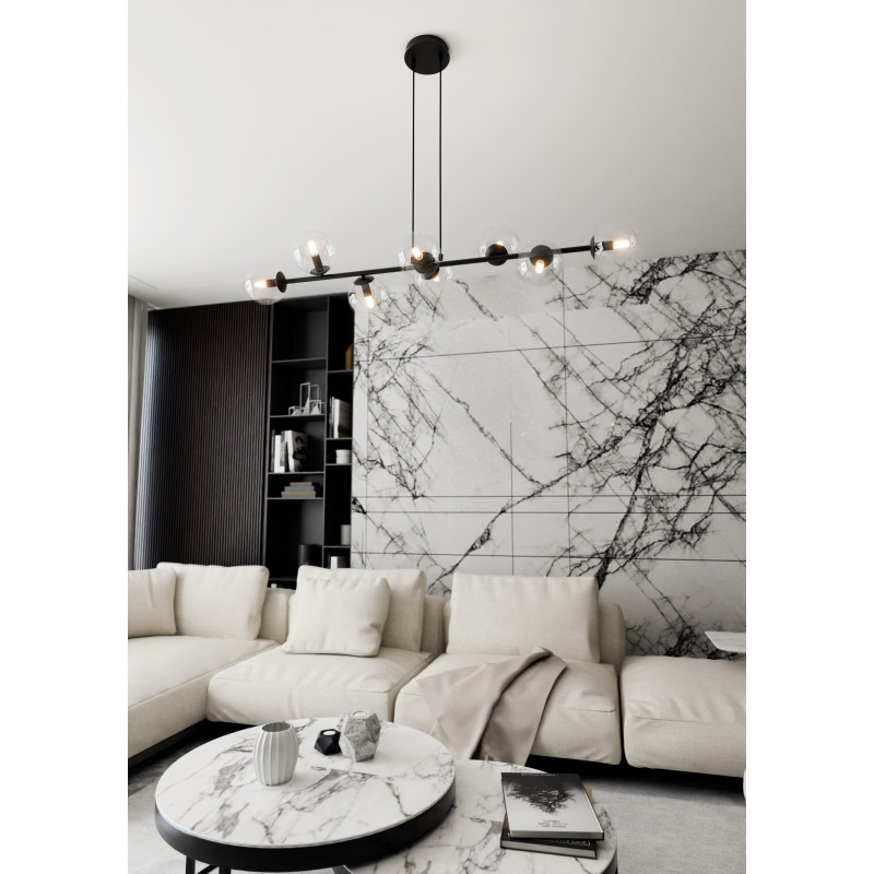 Suspension Design  Rossi Métal 8 lampes Boules Transparentes Style Chic 