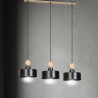 Suspension Design  Tuniso Métal et Bois 3 lampes Noires Style Scandinave 