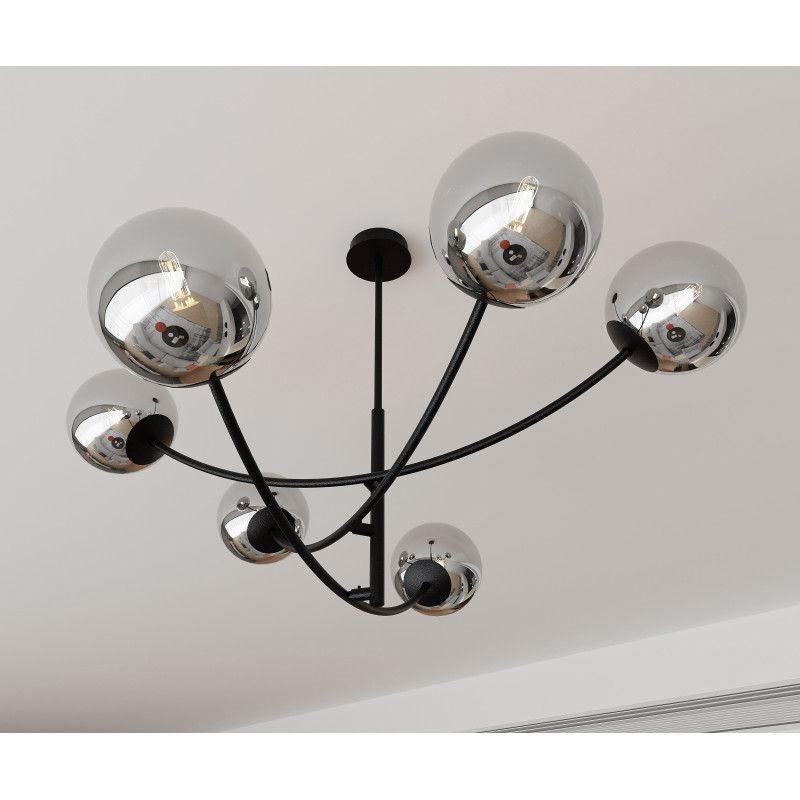 Plafonnier Design Hunter Métal 6 lampes Boules Argentées Style Chic 