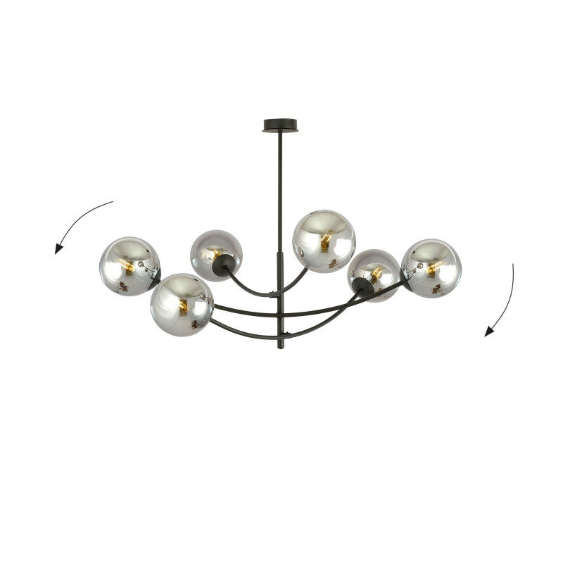 Plafonnier Design Hunter Métal 6 lampes Boules Argentées Style Chic 