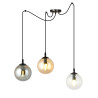 Suspension Design  Gigi Métal 3 lampes Boules Transparentes, Argentées et Ambrées Style Chic 