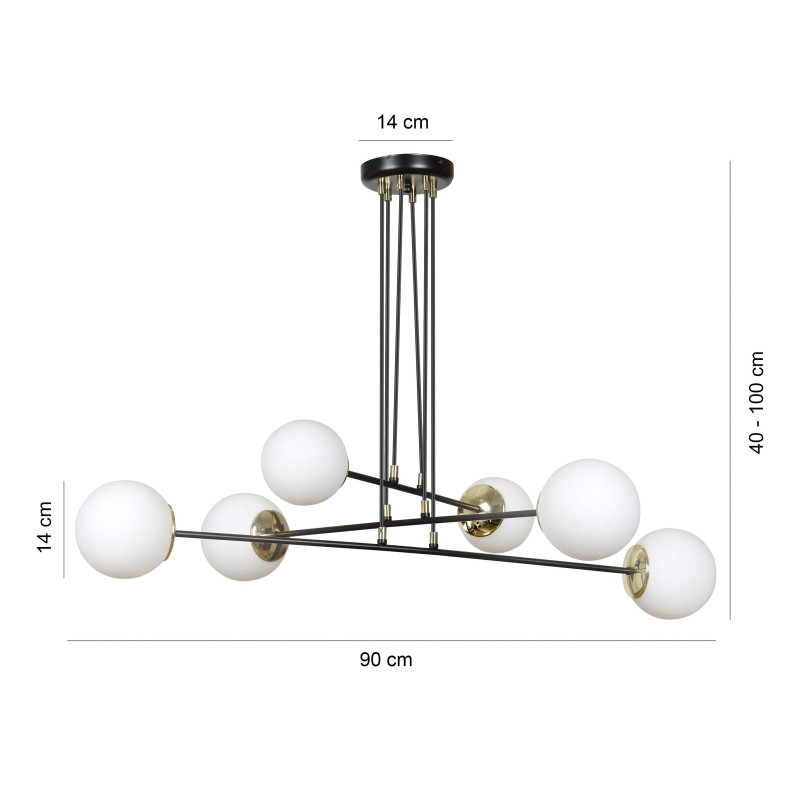 Suspension Design Ognis Métal 6 lampes Boules Blanches Style Minimaliste 