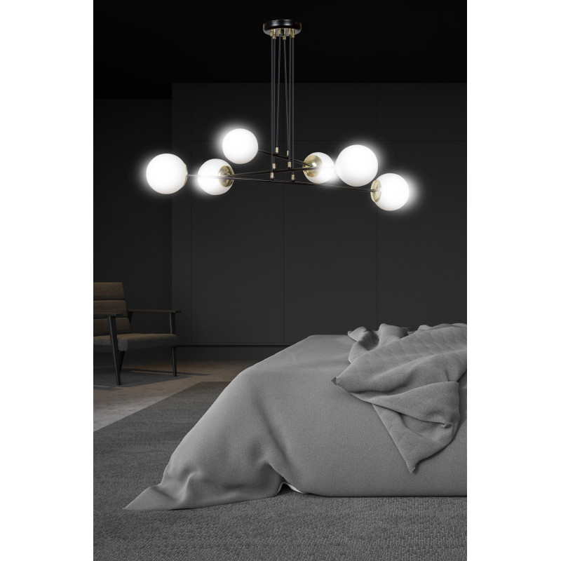 Suspension Design Ognis Métal 6 lampes Boules Blanches Style Minimaliste 