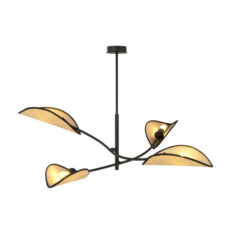 Plafonnier Design Lotus Métal 4 lampes Feuilles Marrons Style Ethnique 