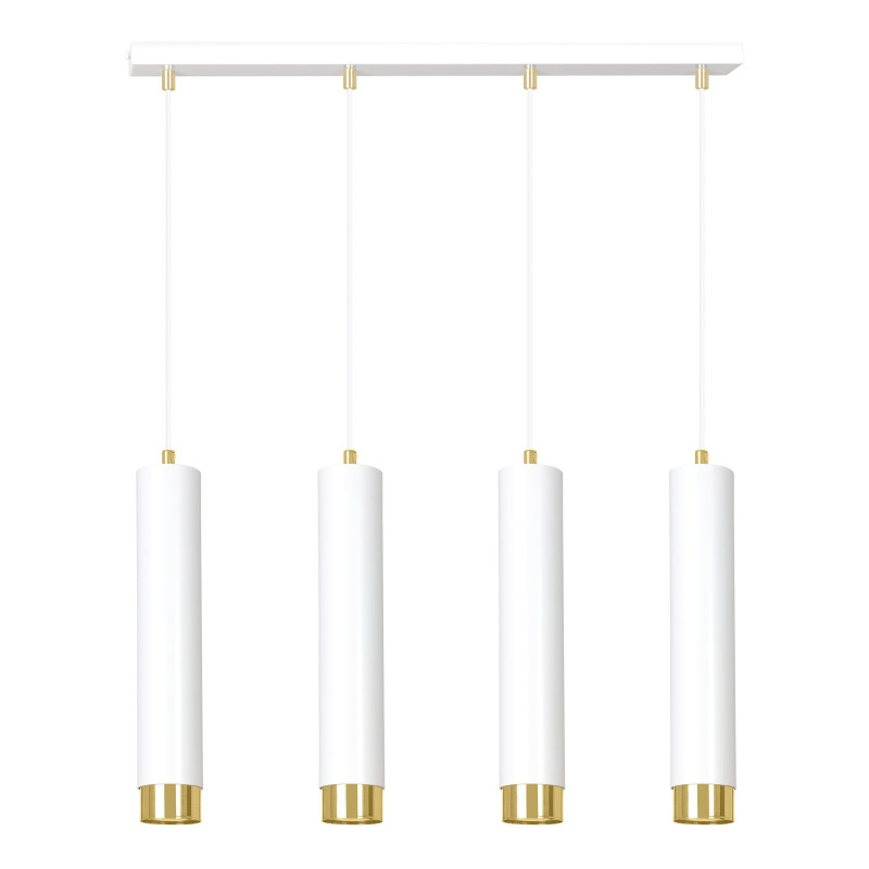 Suspension Design  Kibo Métal 4 lampes Tubes Blanches et Dorées Style Moderne 