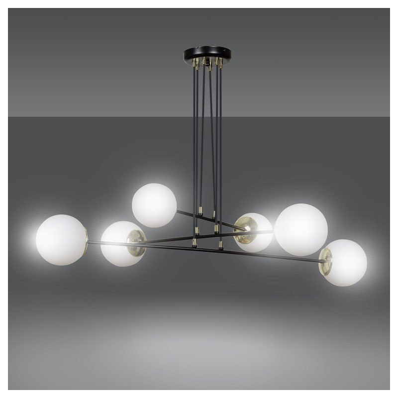 Suspension Design Ognis Métal 6 lampes Boules Blanches Style Minimaliste 