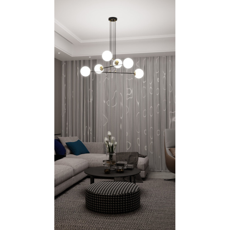 Suspension Design Ognis Métal 6 lampes Boules Blanches Style Minimaliste 