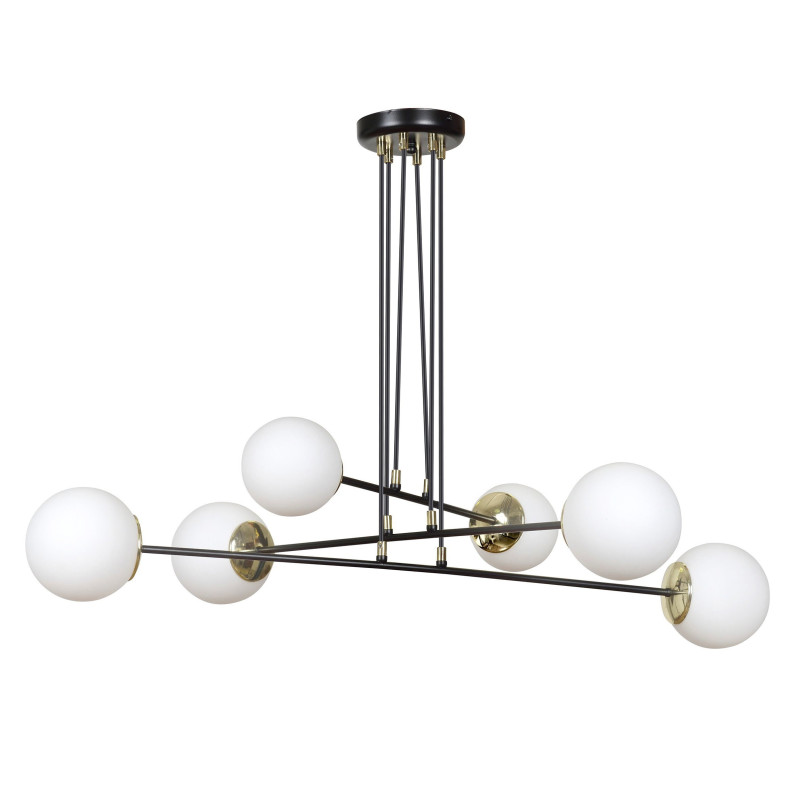 Suspension Design Ognis Métal 6 lampes Boules Blanches Style Minimaliste 