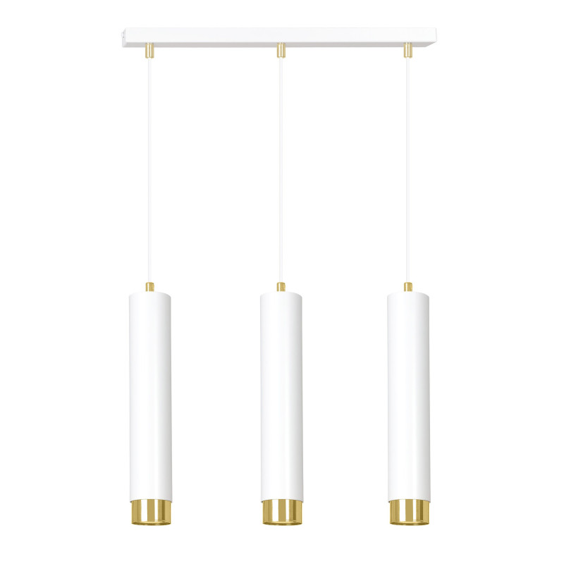 Suspension Design  Kibo Métal 3 lampes Tubes Blanches et Dorées Style Moderne 