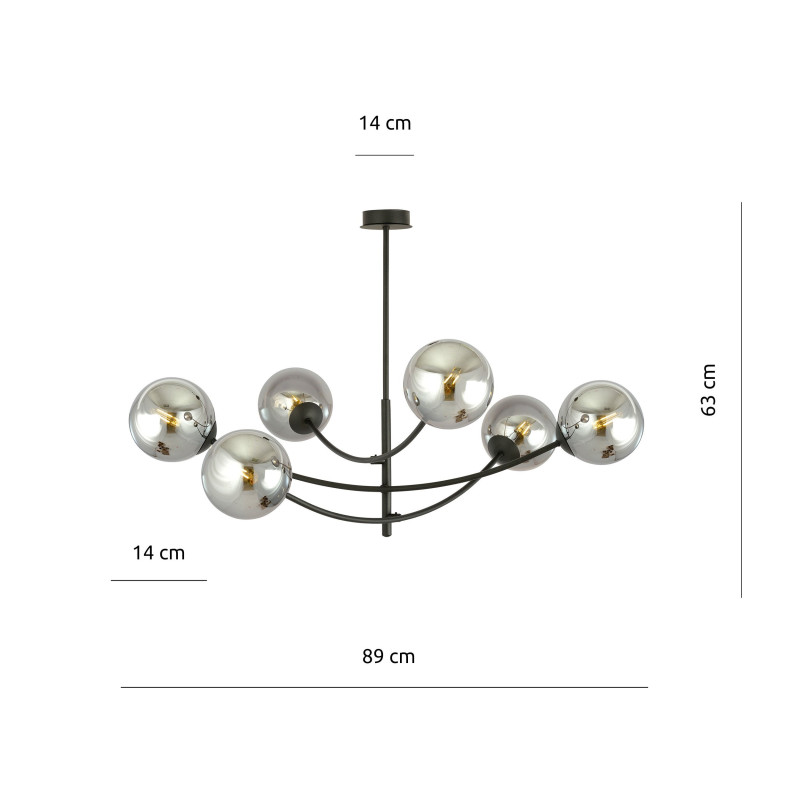 Plafonnier Design Hunter Métal 6 lampes Boules Argentées Style Chic 