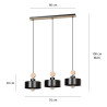 Suspension Design  Tuniso Métal et Bois 3 lampes Noires Style Scandinave 