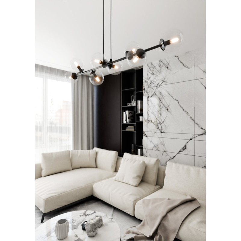 Suspension Design  Rossi Métal 8 lampes Boules Transparentes Style Chic 