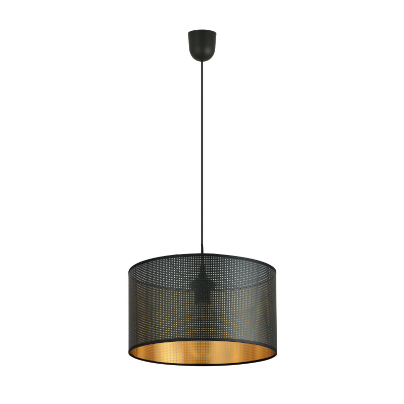 Suspension Design Aston Tissu une Lampe Ronde Noiree et dorée Style Chic 