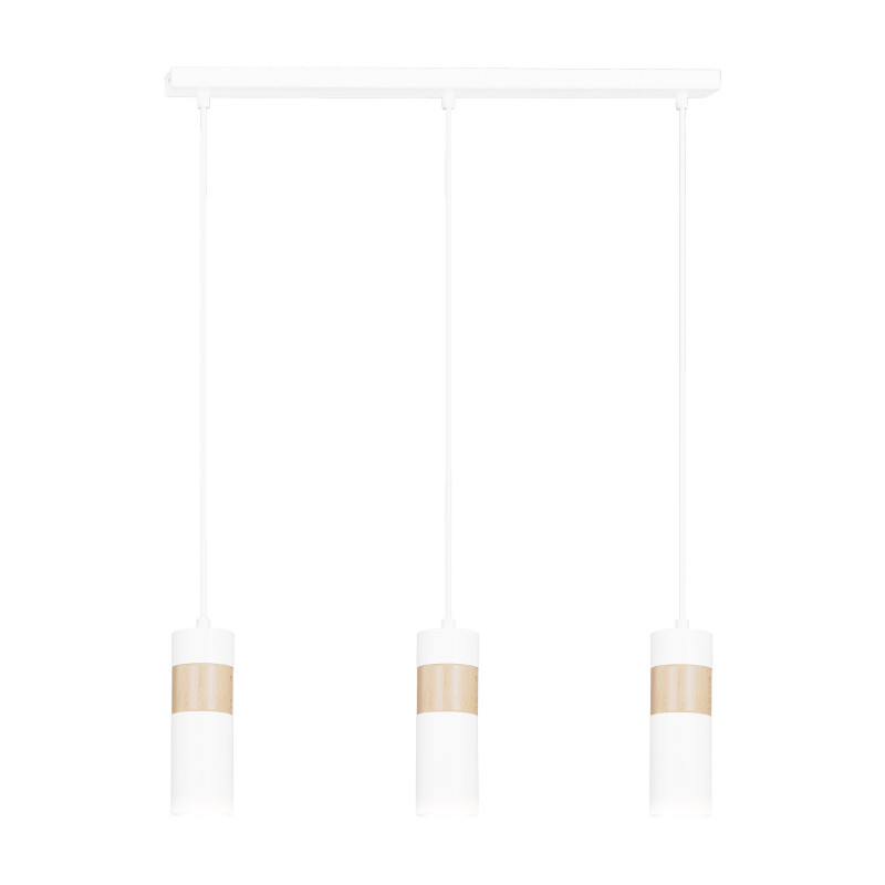 Suspension Design Akari Métal et Bois 3 lampes Tubes Blanches Style Moderne 