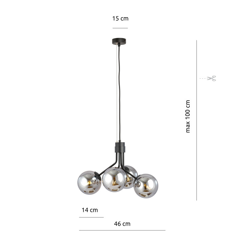 Suspension Design Nova Métal 4 lampes Boules Argentées Style Chic 