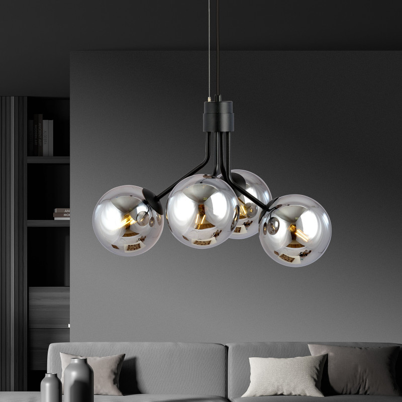 Suspension Design Nova Métal 4 lampes Boules Argentées Style Chic 