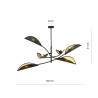 Plafonnier Design Lotus Métal 6 lampes Feuilles Noires et Dorées Style Ethnique 