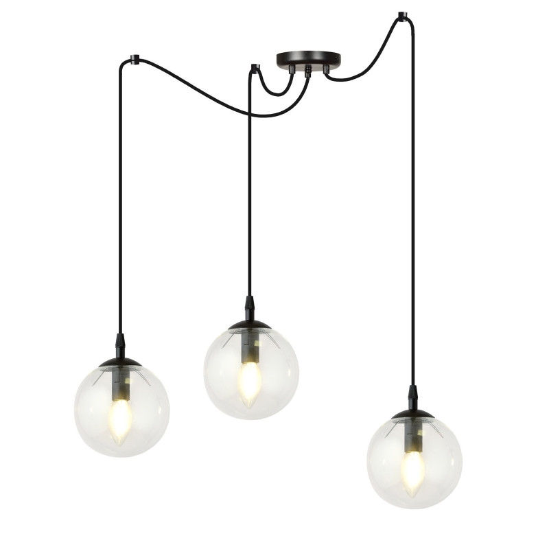 Suspension Design  Gigi Métal 3 lampes Boules Transparentes Style Chic 