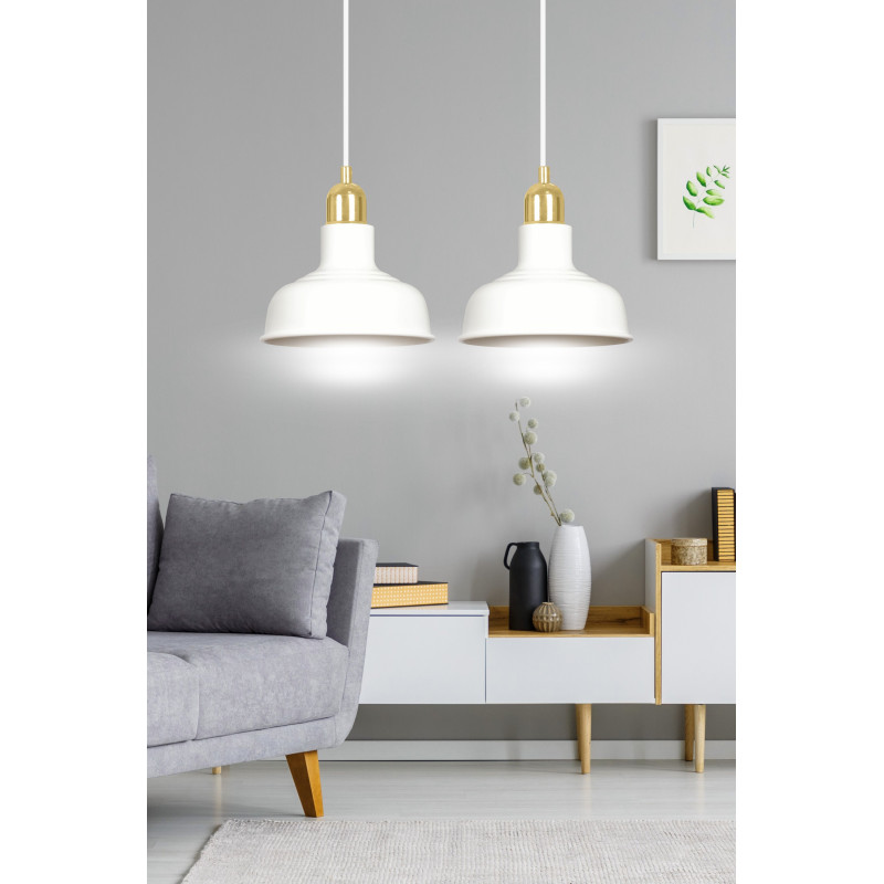 Suspension Design  Ibor Métal 2 lampes Coupoles Filiformes Blanches Style Moderne 