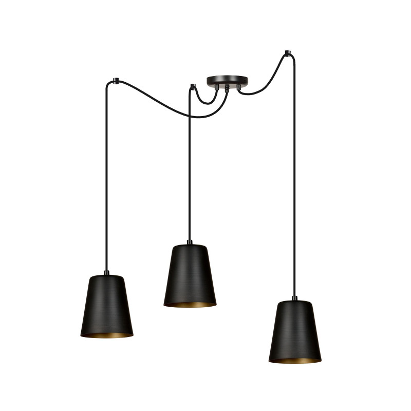 Suspension Design Link Métal  3 lampes Cloches Noires et Dorées Style Industriel 