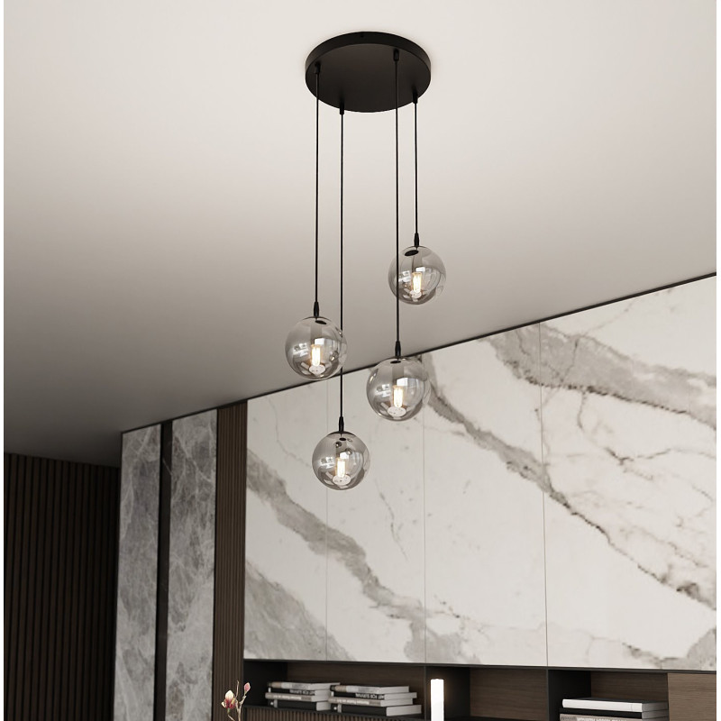 Suspension Design  Cosmo Métal 4 lampes Boules Argentées Style Chic 