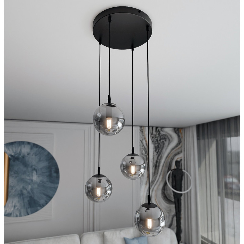 Suspension Design  Cosmo Métal 4 lampes Boules Argentées Style Chic 