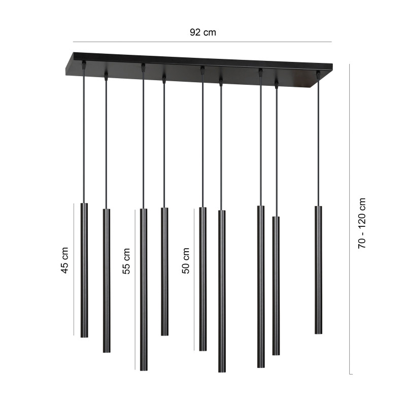 Plafonnier Design  Selter Métal 9 lampes Tubes Noires Style Minimaliste 