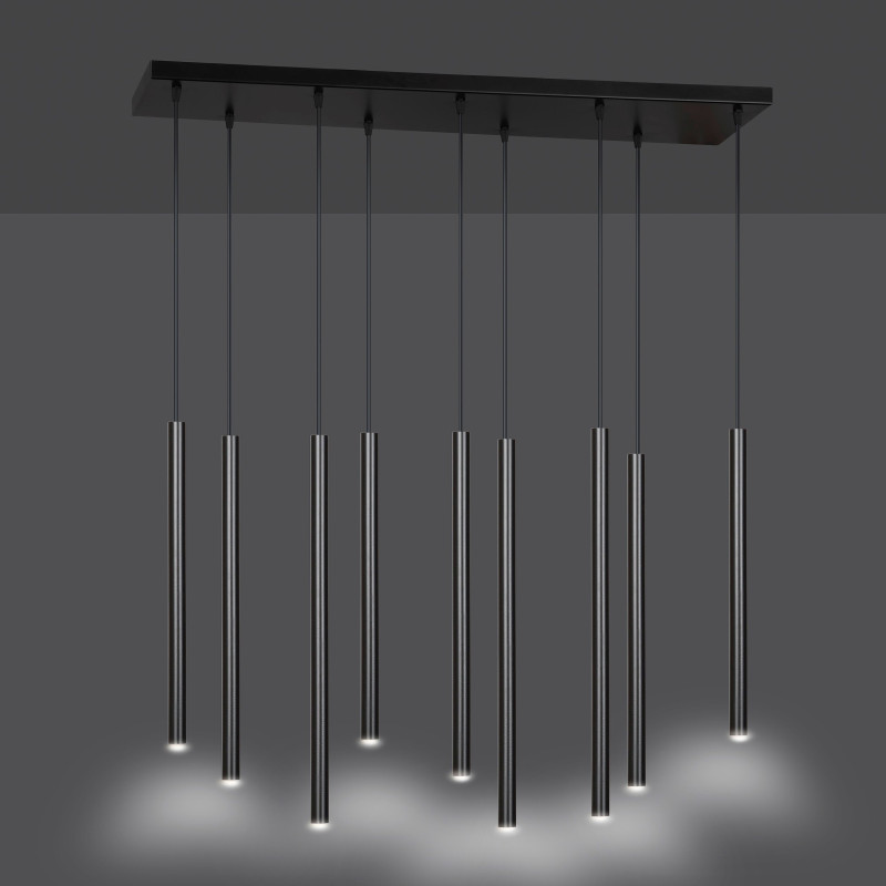 Plafonnier Design  Selter Métal 9 lampes Tubes Noires Style Minimaliste 