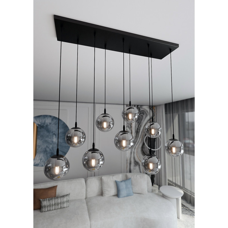 Suspension Design  Cosmo Métal 9 lampes Boules Argentées Style Chic 