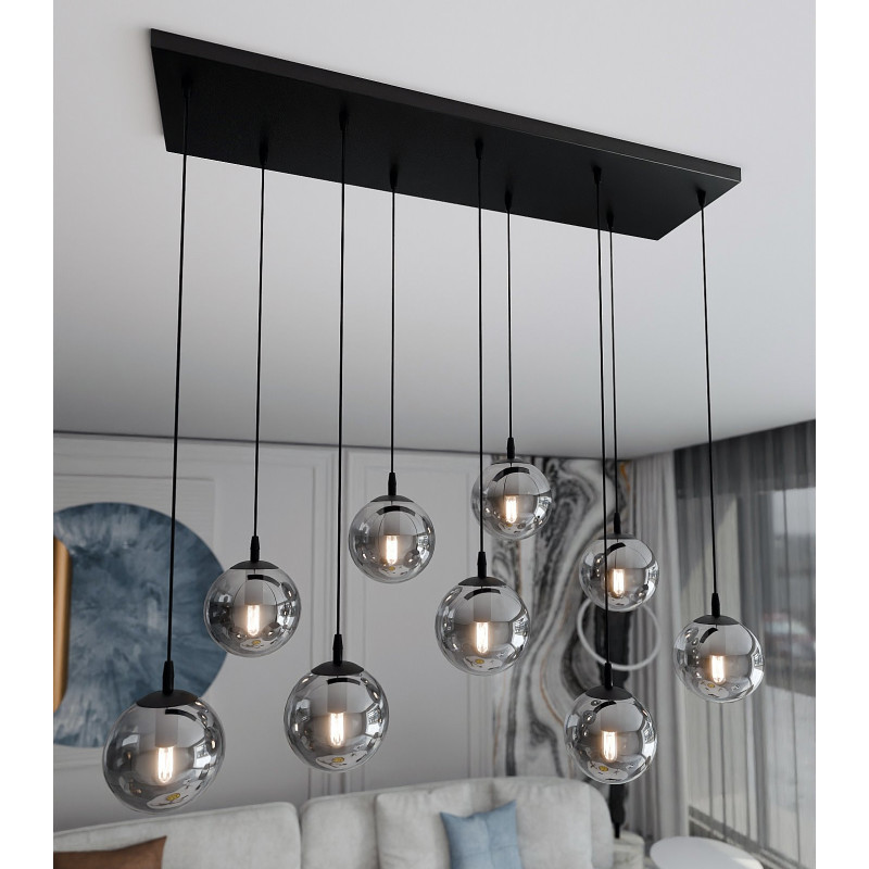 Suspension Design  Cosmo Métal 9 lampes Boules Argentées Style Chic 