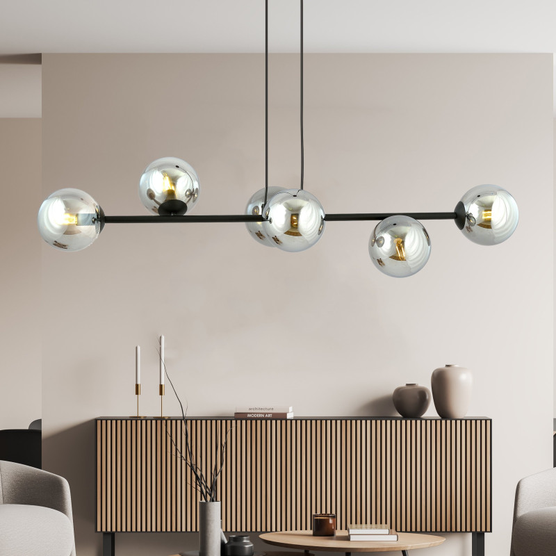 Suspension Design  Rossi Métal 6 lampes Boules Argentées Style Chic 