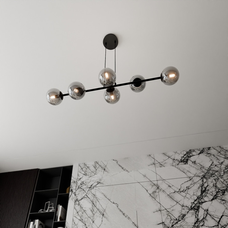 Suspension Design  Rossi Métal 6 lampes Boules Argentées Style Chic 