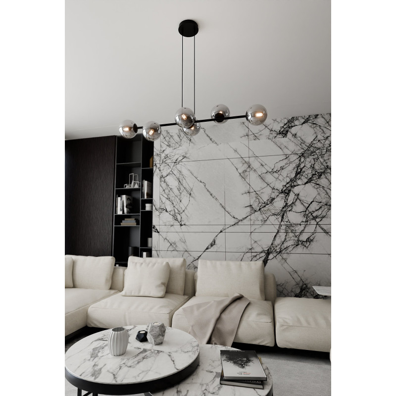 Suspension Design  Rossi Métal 6 lampes Boules Argentées Style Chic 