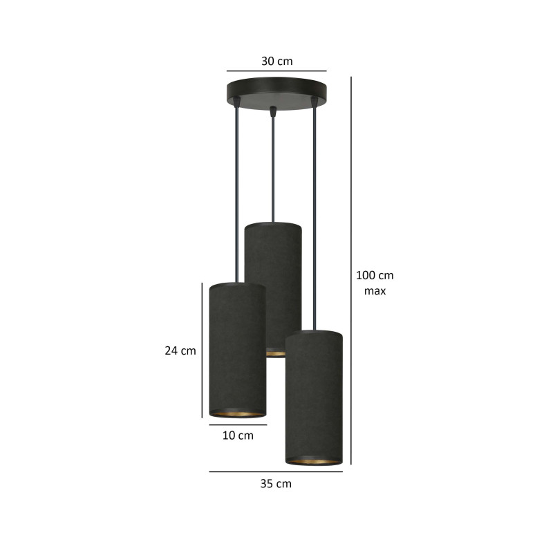 Suspension Design Bente Tissu 3 lampes Tubes Noireses Style Chic 