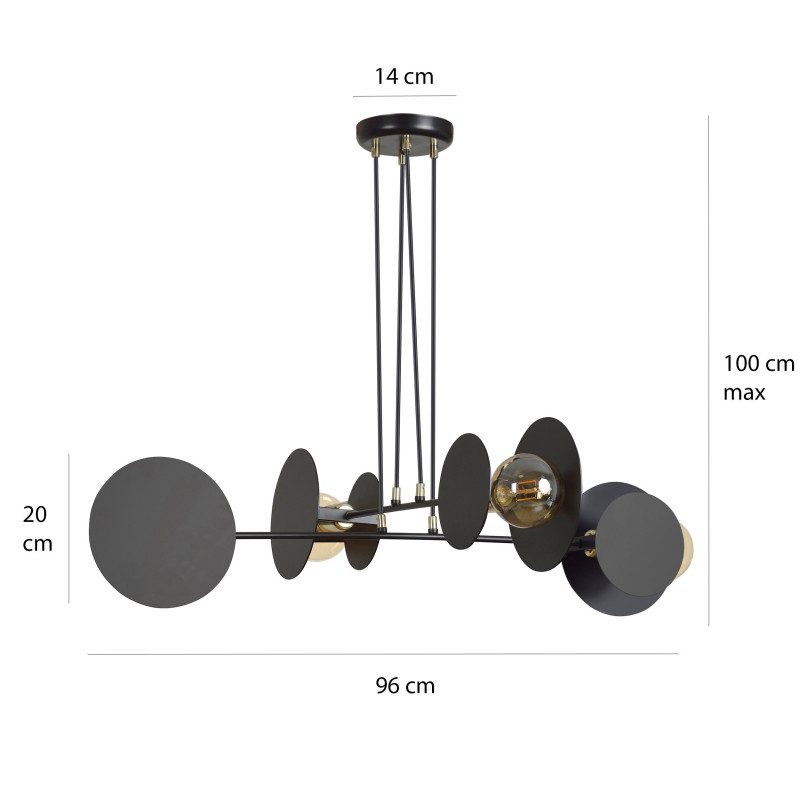 Suspension Design Idea Métal  4 lampes Noires Style Moderne 