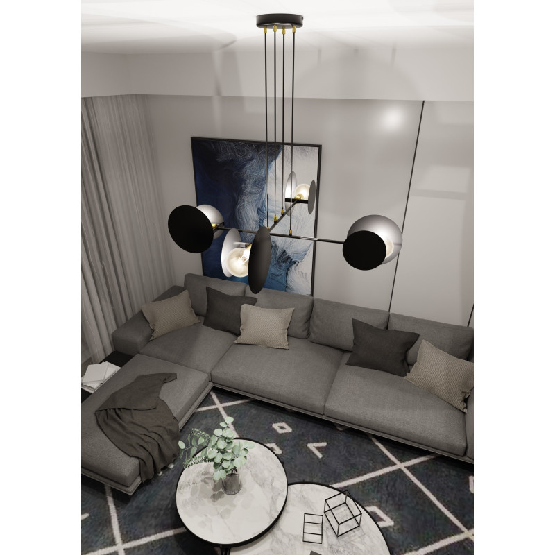 Suspension Design Idea Métal  4 lampes Noires Style Moderne 